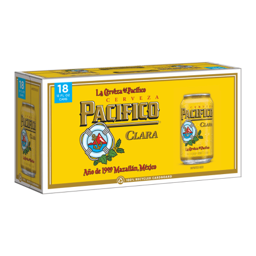 Pacifico clara mexican lager beer 18pk12 fl oz cans