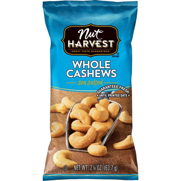 Nut Harvest Sea Salted Whole Cashews - 2.25 Ounce Nut Harvest Sea Salted Whole Cashews - 2.25 Ounce