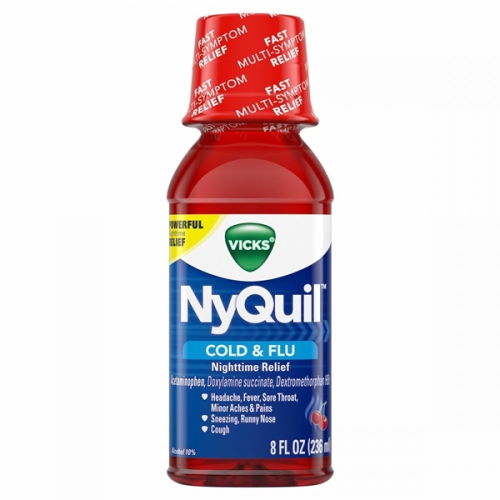 Vicks NyQuil Nighttime Cold & Flu Relief Liquid, Cherry, 8 Fl Oz