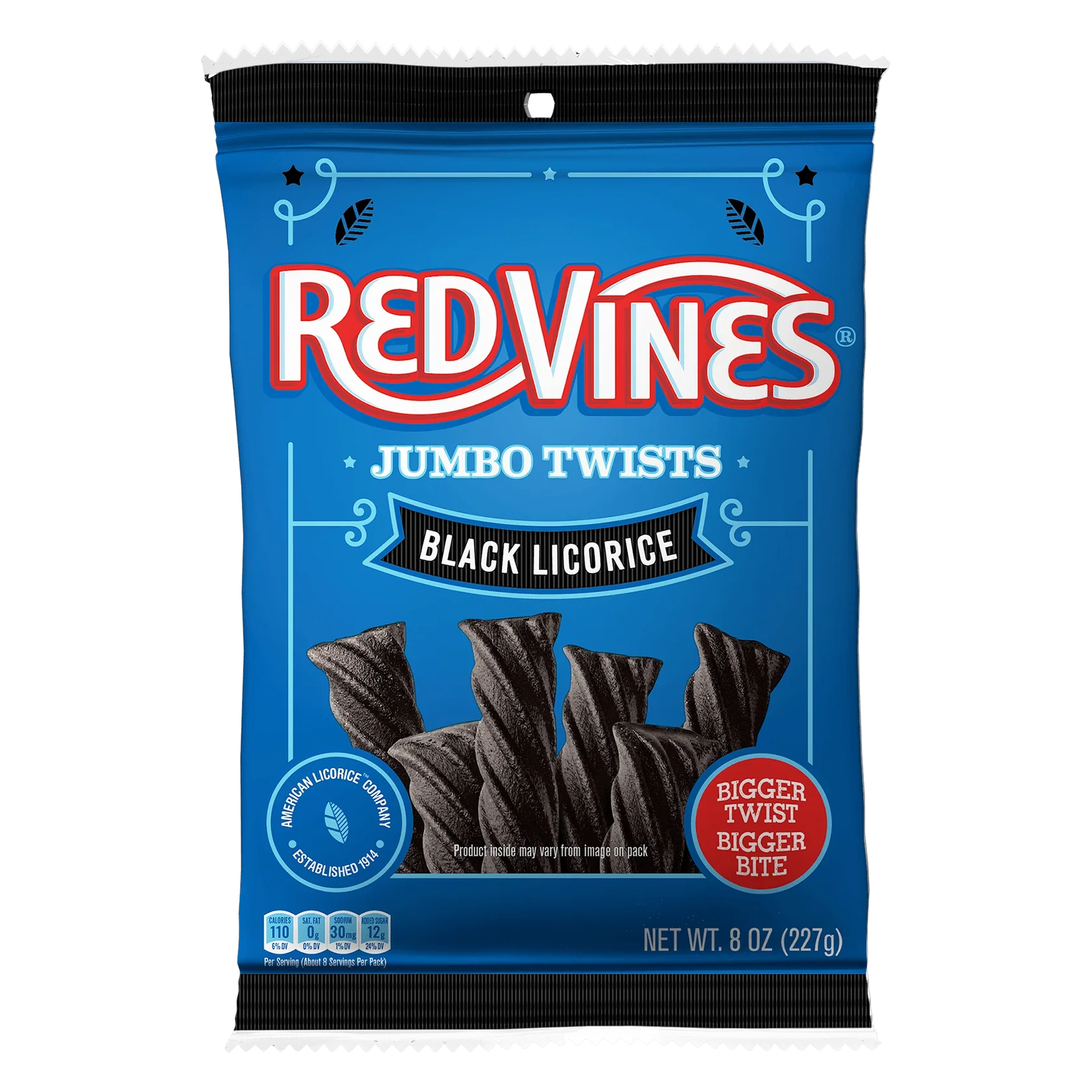 Red Vines Black Licorice Jumbo Twists, 8oz Bag
