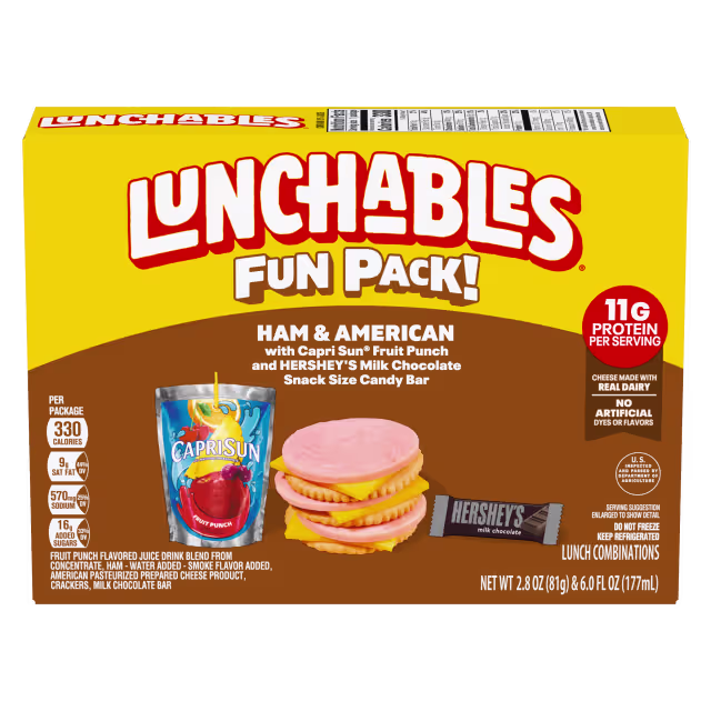 Lunchables Ham & American with Capri Sun Fruit Punch & Hershey's Milk Chocolate Bar Fun Pack 10.6OZ (Copy)